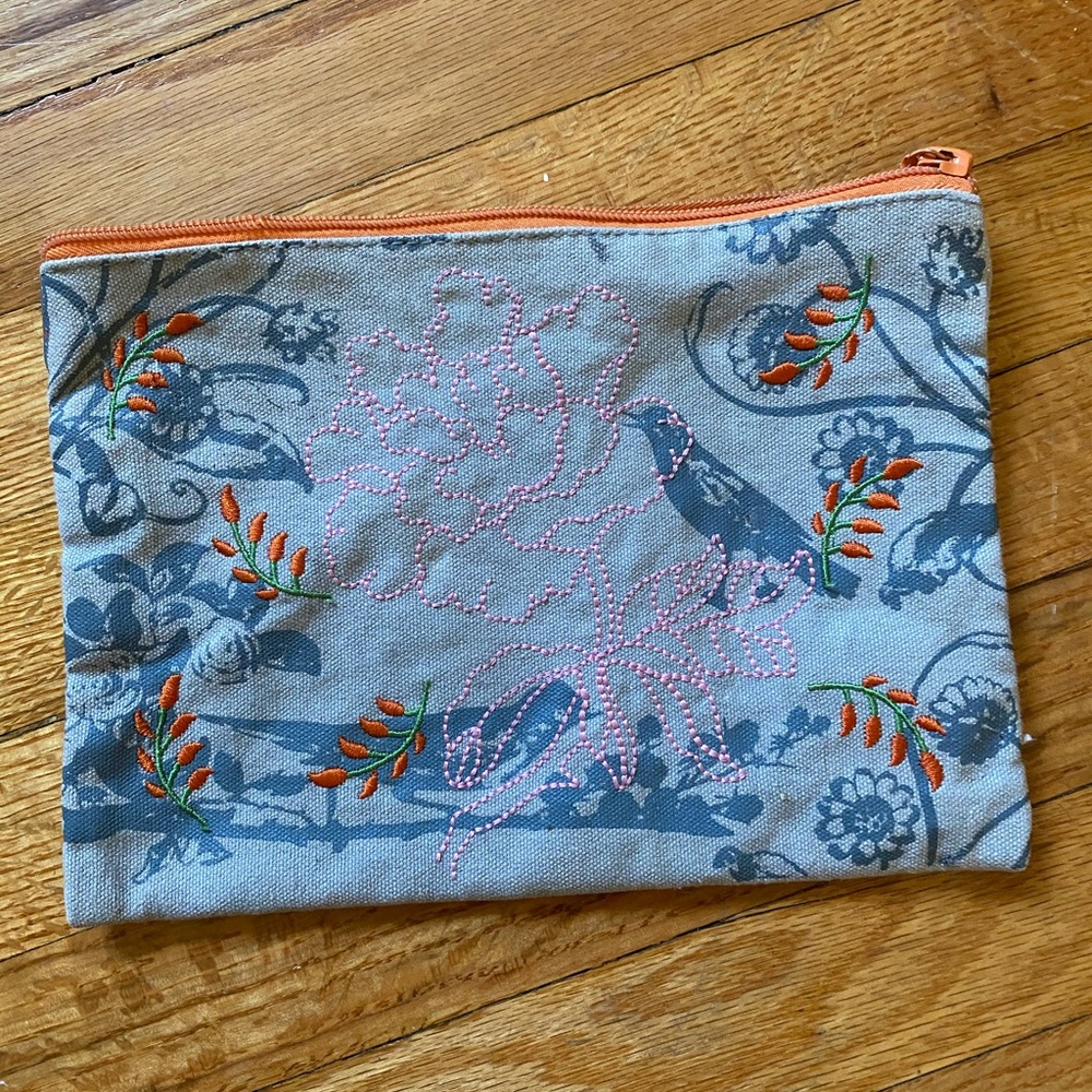 ONE OF A KIND embroidered zipper pouch